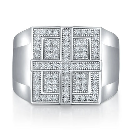 Pass Diamond Tester Moissanite Ring – 925 Sterling Silver Iced Out D Color VVS1 Round Cut Hip Hop Men’s Ring Kostas