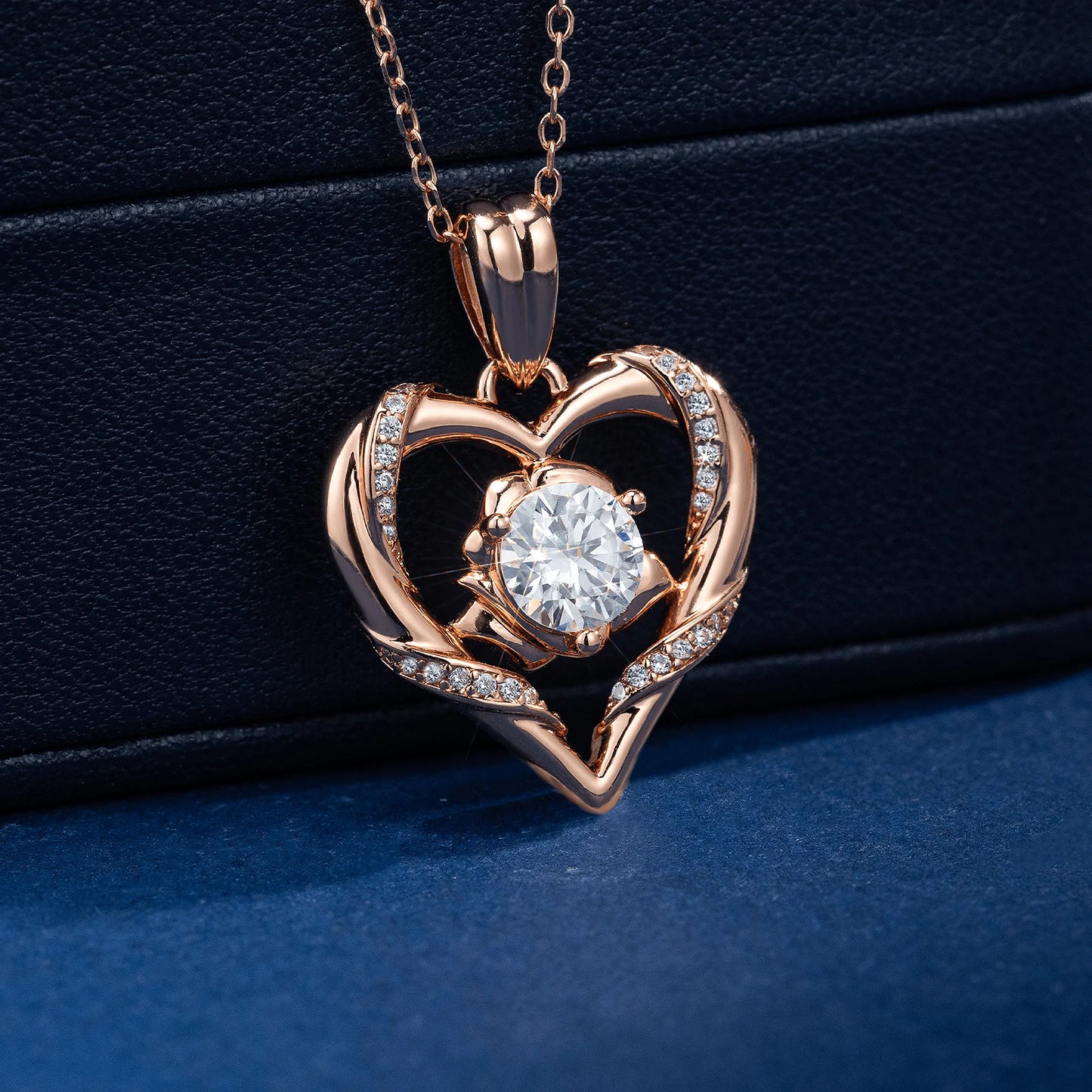 Rose Flower Heart Moissanite Necklace for Women – S925 Sterling Silver, 14K Gold Plated VVS Pendant, Anniversary & Birthday Gift Mihrimah