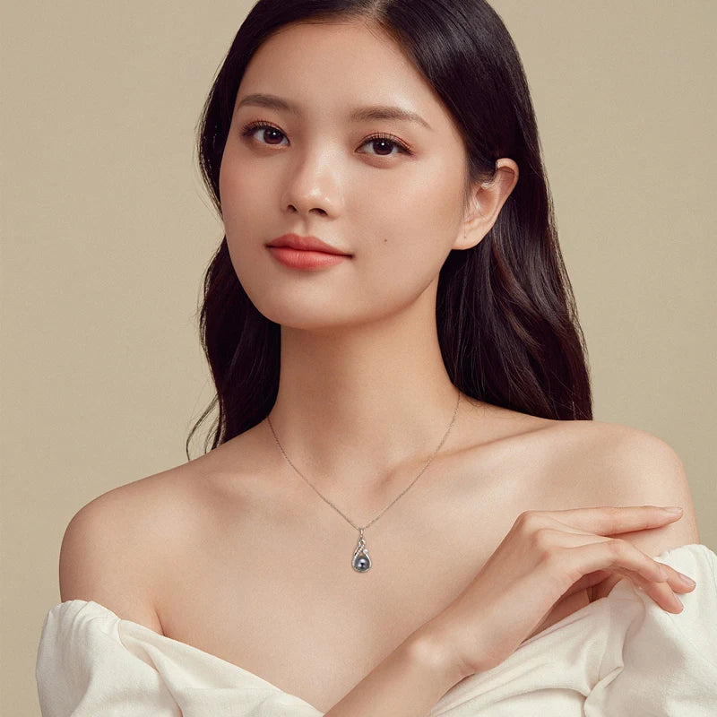 925 Sterling Silver Moissanite 10mm Natural Tahitian Black Pearl Infinity Pendant Necklace for Women