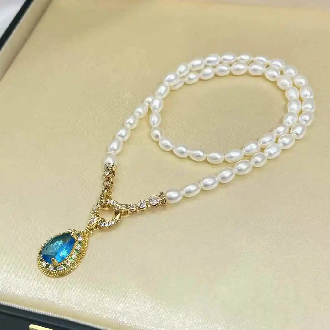 Natural 5–6mm Freshwater Pearl Jewelry Set – White Rice Pearl Necklace, Ring & Water Drop Design (3‑Piece Set)