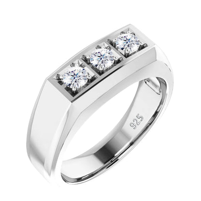 Men’s 3 Stone 0.3ct Moissanite Ring – 925 Sterling Silver High Quality Engagement & Party Jewelry Theodoros
