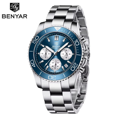BENYAR S002 Square Luxury Men’s Quartz Watch – Stainless Steel Band, Citizen Movement