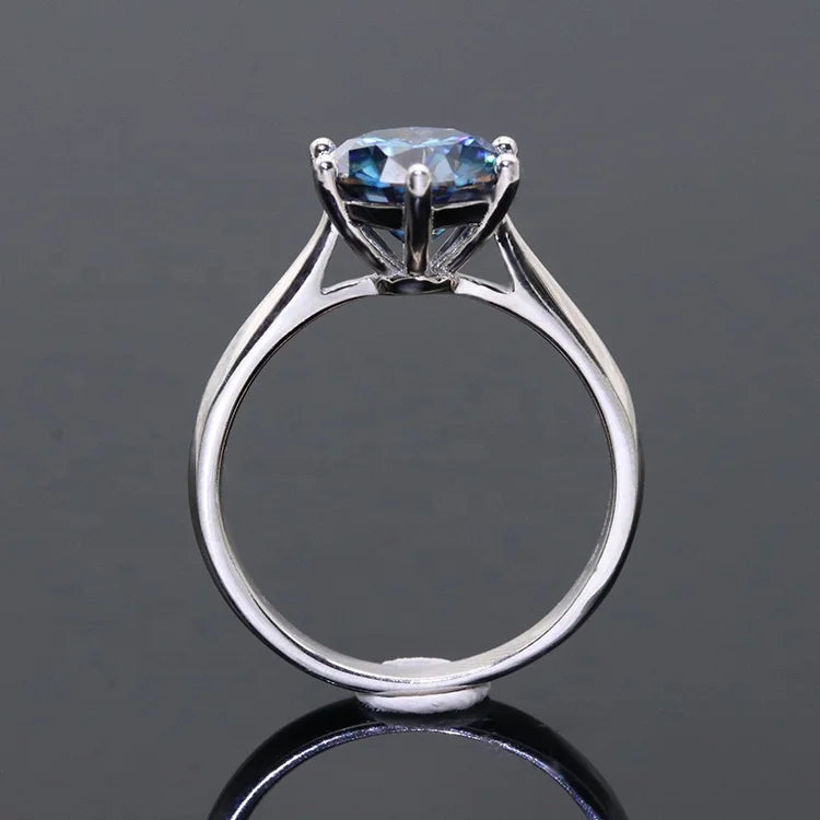 Sapphire Blue Moissanite Ring 1–2 Carat – 925 Sterling Silver White Gold Plated for Women