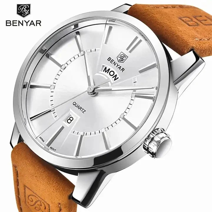 BENYAR 5101 Men’s Quartz Watch – Luxury Business Fashion Wristwatch with Leather Strap, Waterproof