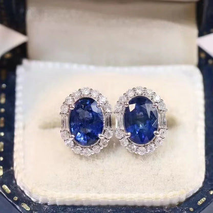 Aimgal NGTC Certified 2.3CT Lab-Created Royal Blue Sapphire Stud Earrings – 925 Sterling Silver & 18K Gold Plated, Wedding & Engagement Jewelry for Women
