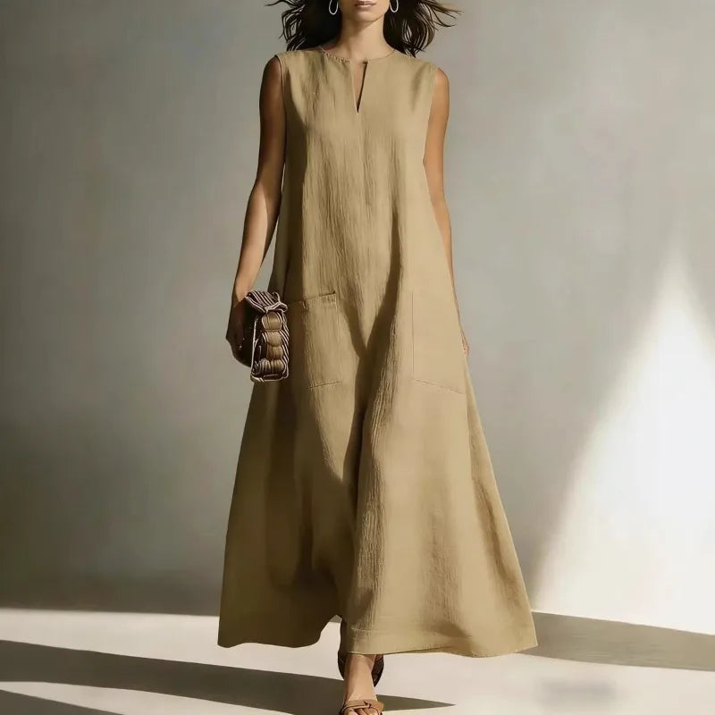 Women’s Summer Sleeveless A-Line Maxi Dress – Loose Fit Long Casual Dress Angelica