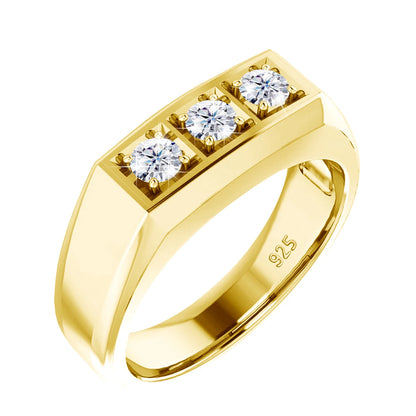 Men’s 3 Stone 0.3ct Moissanite Ring – 925 Sterling Silver High Quality Engagement & Party Jewelry Theodoros