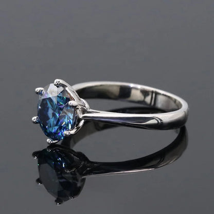 Sapphire Blue Moissanite Ring 1–2 Carat – 925 Sterling Silver White Gold Plated for Women