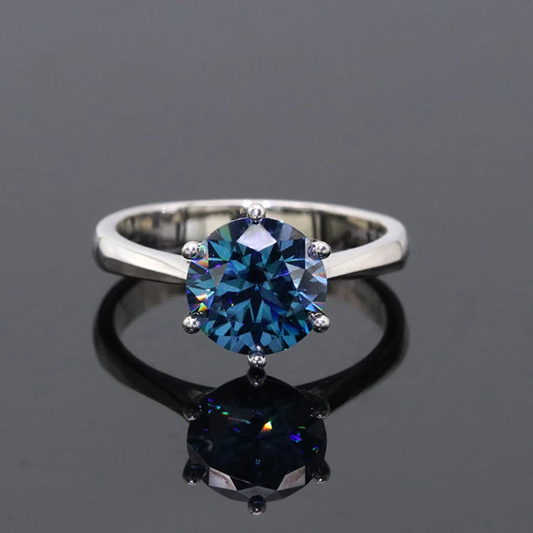 Sapphire Blue Moissanite Ring 1–2 Carat – 925 Sterling Silver White Gold Plated for Women