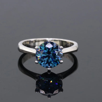 Sapphire Blue Moissanite Ring 1–2 Carat – 925 Sterling Silver White Gold Plated for Women