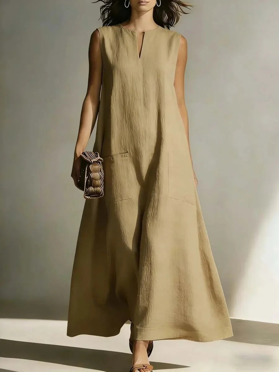 Women’s Summer Sleeveless A-Line Maxi Dress – Loose Fit Long Casual Dress Angelica