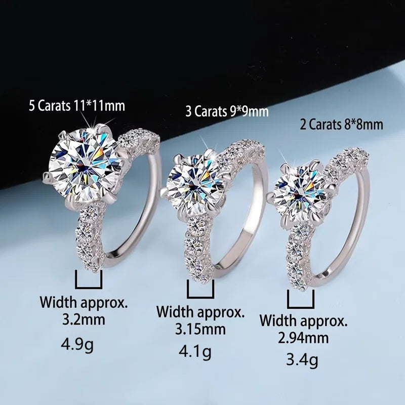 S925 Sterling Silver 5 Carat VVS D Color Moissanite Engagement Ring for Women – Luxury Wedding Band Calyra