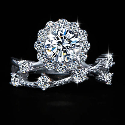 1 Carat Moissanite Ring for Women – S925 Silver Flower Vine Design Band
