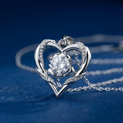 Rose Flower Heart Moissanite Necklace for Women – S925 Sterling Silver, 14K Gold Plated VVS Pendant, Anniversary & Birthday Gift Mihrimah