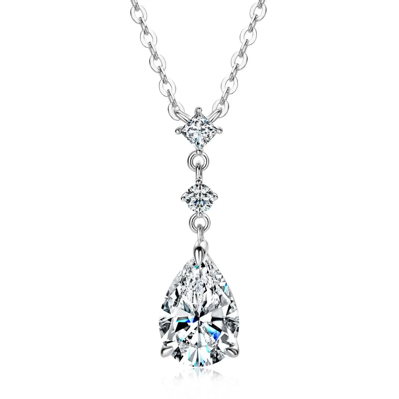925 Sterling Silver 2.0ct Pear Cut Moissanite Pendant Necklace for Women – Luxury Engagement Jewelry
