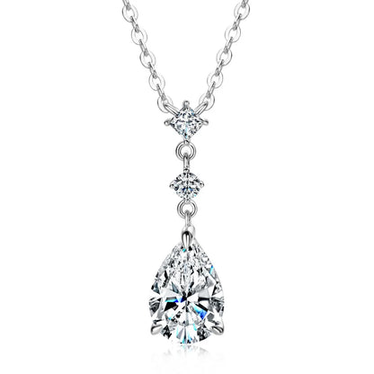 925 Sterling Silver 2.0ct Pear Cut Moissanite Pendant Necklace for Women – Luxury Engagement Jewelry