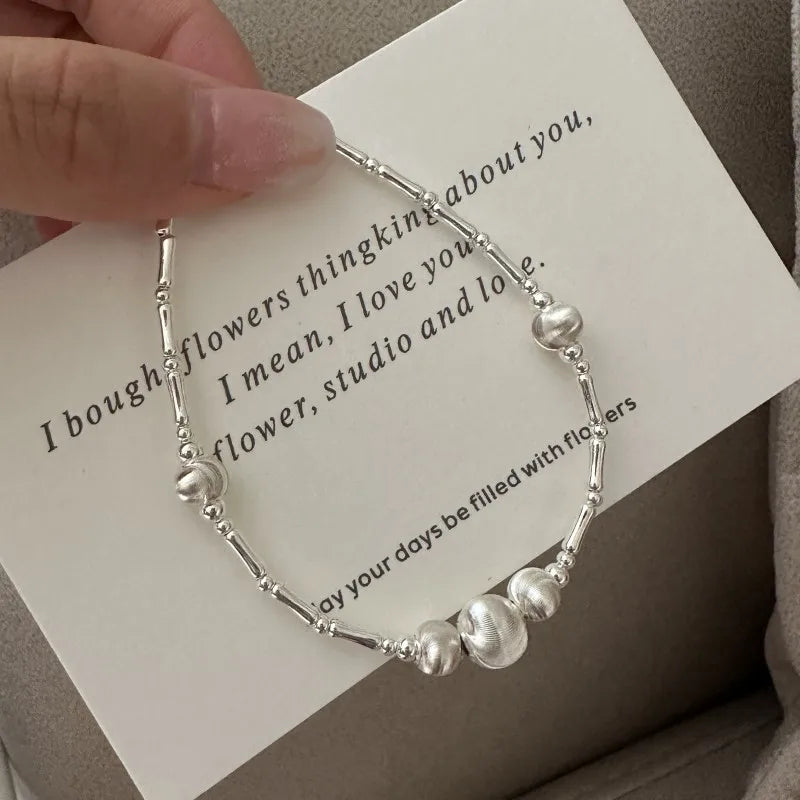 Handmade 925 Sterling Silver Geometric Bead Bracelet for Women – Minimalist Jewelry Gift Selen