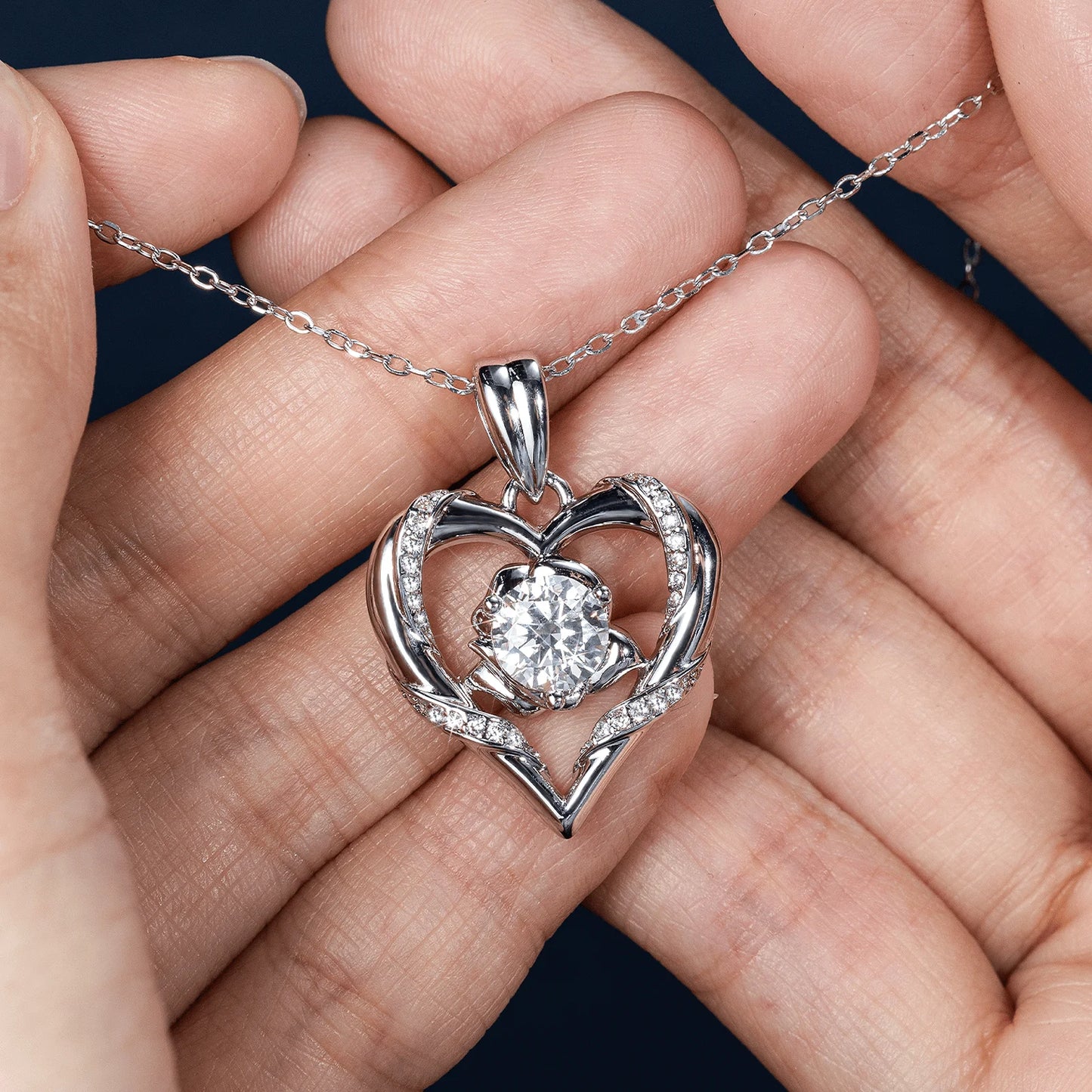 Rose Flower Heart Moissanite Necklace for Women – S925 Sterling Silver, 14K Gold Plated VVS Pendant, Anniversary & Birthday Gift Mihrimah