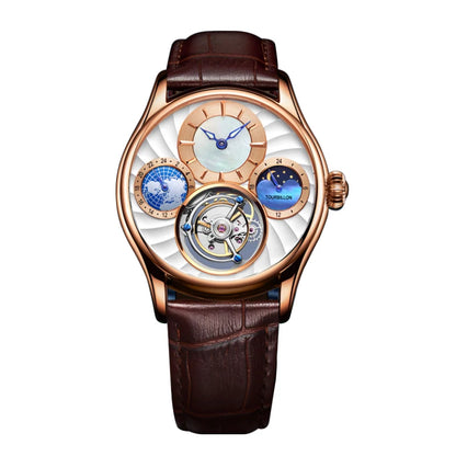 AESOP 7017 Luxury Men's Mechanical Watch – Skeleton Dial, Moon Phase Chronograph, Sapphire Crystal, Stainless Steel Tourbillon Wristwatch