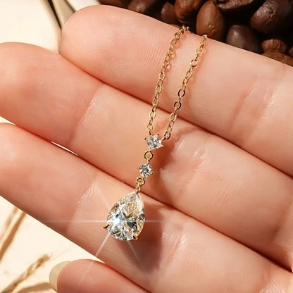 925 Sterling Silver 2.0ct Pear Cut Moissanite Pendant Necklace for Women – Luxury Engagement Jewelry