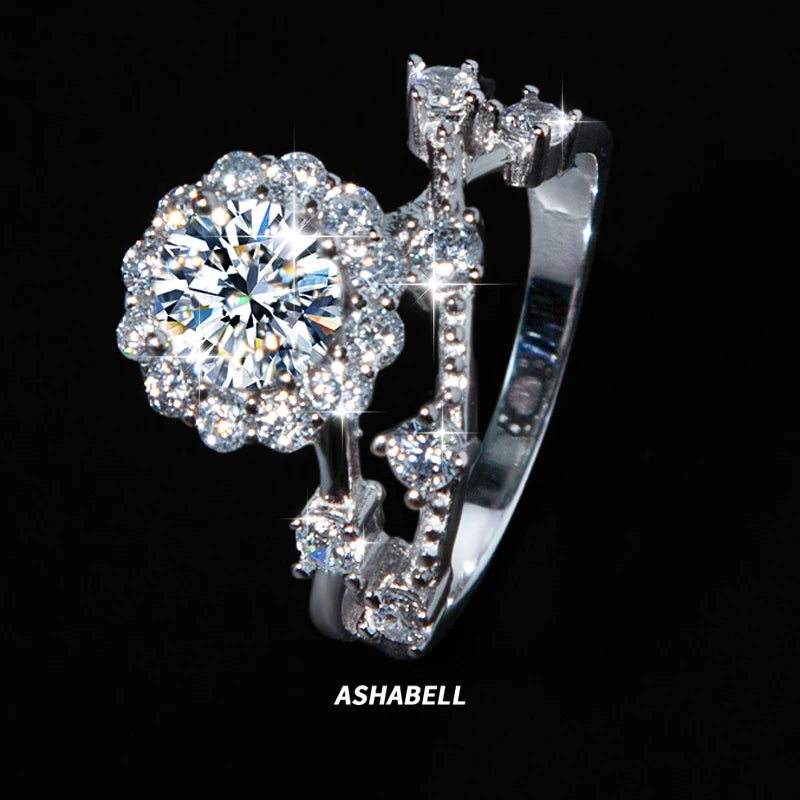 1 Carat Moissanite Ring for Women – S925 Silver Flower Vine Design Band