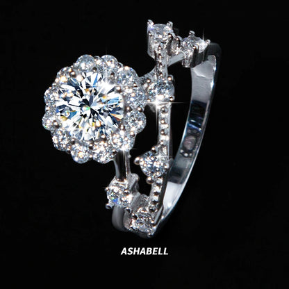 1 Carat Moissanite Ring for Women – S925 Silver Flower Vine Design Band