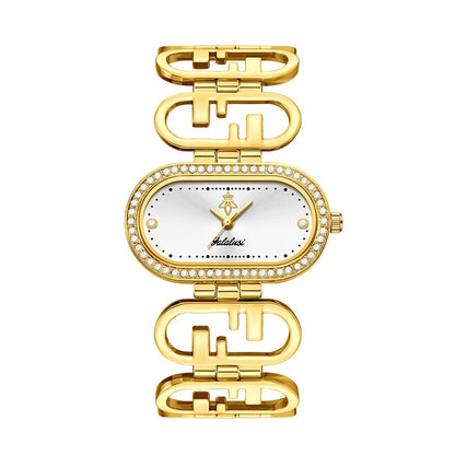 Women’s Oval Quartz Watch – Gold‑Tone Alloy Case with Diamond Accents, 30M Water Resistant Analog Watch for Daily Wear & Gifts Velmira