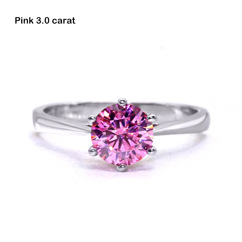 Pink Moissanite Ring 1–3 Carat Round Cut – 925 Sterling Silver with White Gold Plating for Women