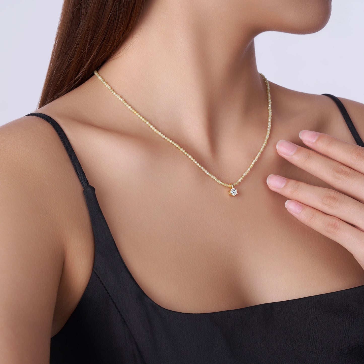 5mm Moissanite Beaded Layered Necklace for Women – 925 Sterling Silver, 18K Gold Plated, Cut Moissanite Pendant Sue