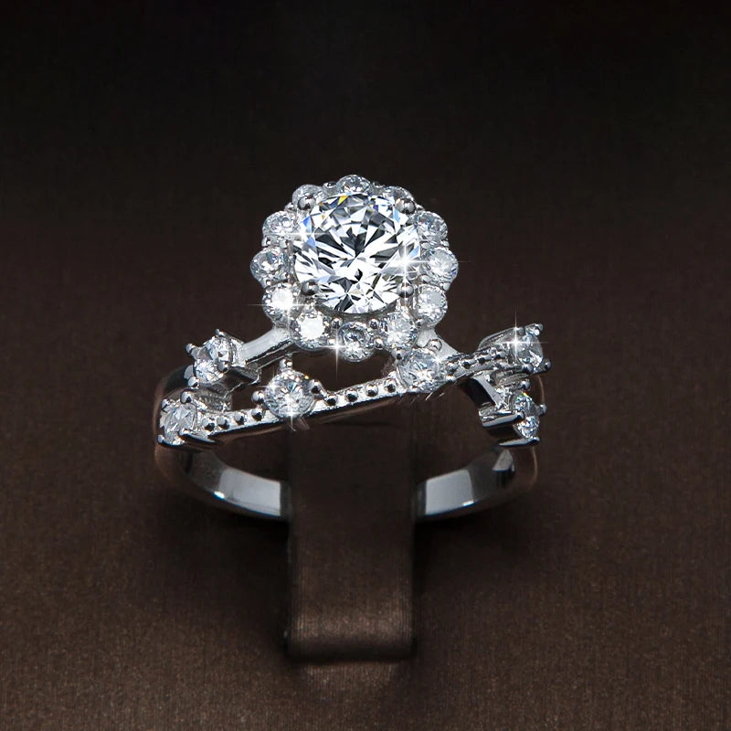1 Carat Moissanite Ring for Women – S925 Silver Flower Vine Design Band