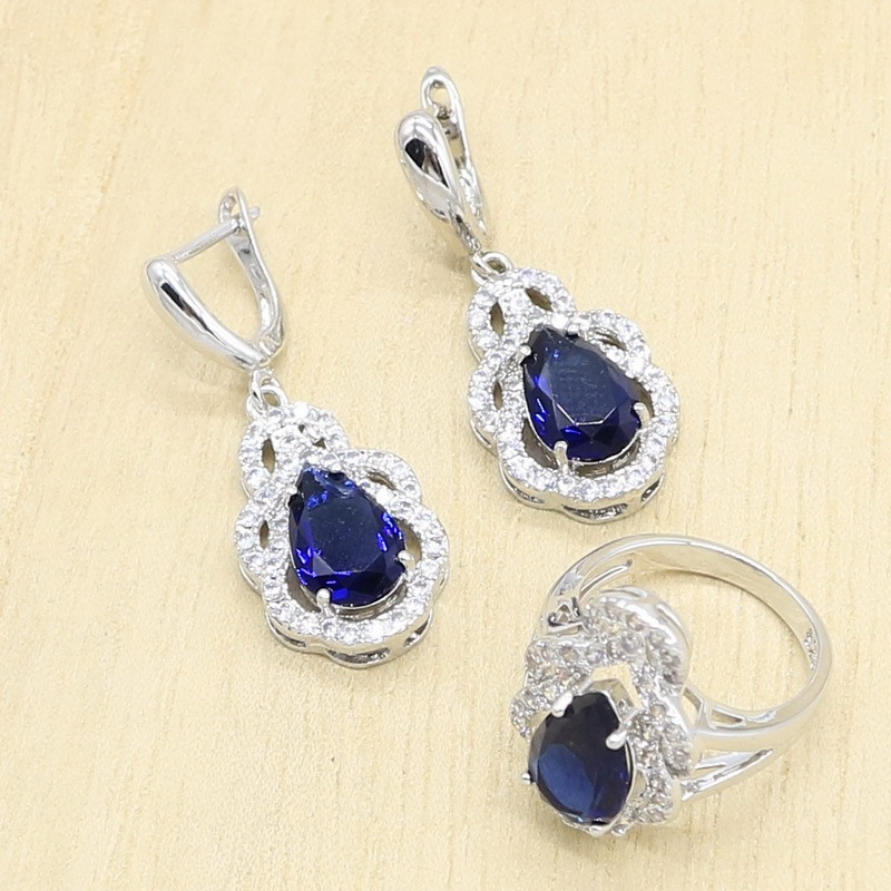 925 Sterling Silver Royal Blue Jewelry Set for Women – Necklace, Earrings, Ring & Bracelet, Bridal Wedding & Party Gift Glimra