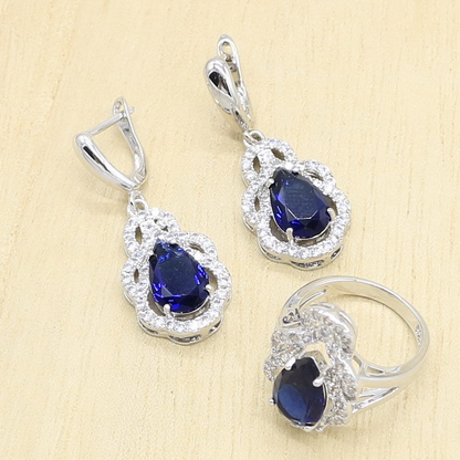 925 Sterling Silver Royal Blue Jewelry Set for Women – Necklace, Earrings, Ring & Bracelet, Bridal Wedding & Party Gift Glimra
