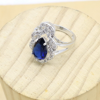 925 Sterling Silver Royal Blue Jewelry Set for Women – Necklace, Earrings, Ring & Bracelet, Bridal Wedding & Party Gift Glimra