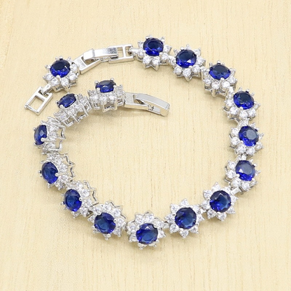 925 Sterling Silver Royal Blue Jewelry Set for Women – Necklace, Earrings, Ring & Bracelet, Bridal Wedding & Party Gift Glimra