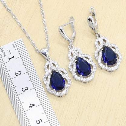 925 Sterling Silver Royal Blue Jewelry Set for Women – Necklace, Earrings, Ring & Bracelet, Bridal Wedding & Party Gift Glimra