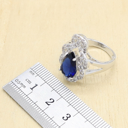 925 Sterling Silver Royal Blue Jewelry Set for Women – Necklace, Earrings, Ring & Bracelet, Bridal Wedding & Party Gift Glimra