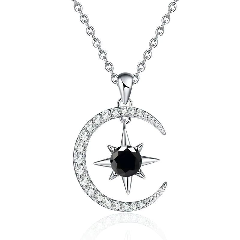 D Color Moissanite Necklace – 925 Sterling Silver Moon & Star Pendant for Women