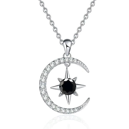 D Color Moissanite Necklace – 925 Sterling Silver Moon & Star Pendant for Women