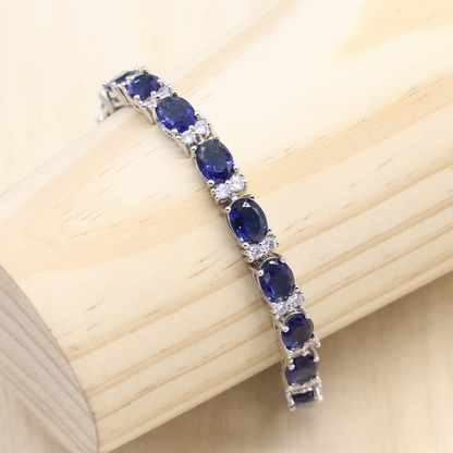 Royal Blue Silver-Tone Jewelry Set for Women – Bracelet, Earrings & Ring, Classic Wedding, Engagement & Bridal Gift Petalia