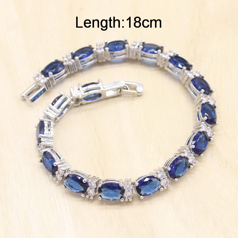 Royal Blue Silver-Tone Jewelry Set for Women – Bracelet, Earrings & Ring, Classic Wedding, Engagement & Bridal Gift Petalia