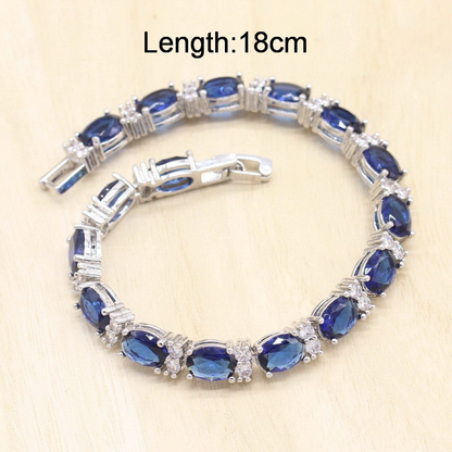 Royal Blue Silver-Tone Jewelry Set for Women – Bracelet, Earrings & Ring, Classic Wedding, Engagement & Bridal Gift Petalia