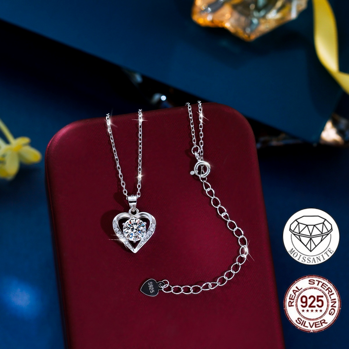 1ct D Color VVS1 Round Brilliant Moissanite Heart Pendant Necklace in 925 Sterling Silver Riane