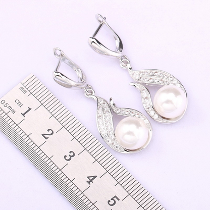 White Pearl & Zircon Jewelry Set for Women – Silver-Tone Necklace, Earrings, Bracelet & Ring for Weddings, Engagements & Parties Twillia