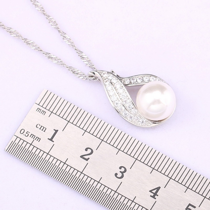 White Pearl & Zircon Jewelry Set for Women – Silver-Tone Necklace, Earrings, Bracelet & Ring for Weddings, Engagements & Parties Twillia