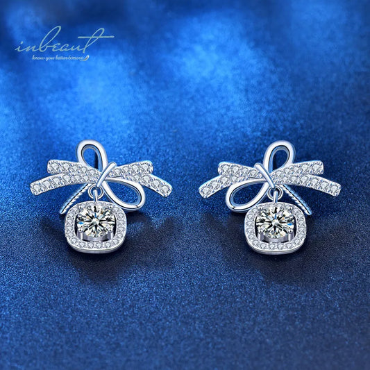 Trendy 925 Silver Bowknot Drop Earrings – 1 Carat D-Color Moissanite, Brilliant Cut, Diamond-Tested Fine Jewelry Maelys