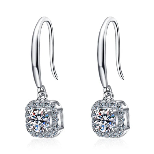 925 Silver Moissanite Cushion-Cut Drop Earrings | 1-Carat D-Color Sparkling Jewelry Sienna