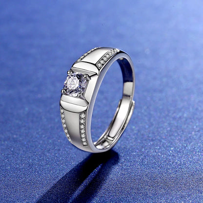 Men’s 0.5ct–1ct Moissanite Ring – 6.5mm Diamond Stone 925 Sterling Silver Engagement Band Phiilppos