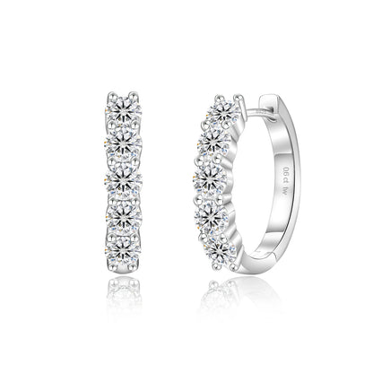 2.0CT D Color VVS1 Brilliant Round Cut Moissanite Lab‑Grown Diamond 925 Sterling Silver Huggie Hoop Earrings for Women & Men