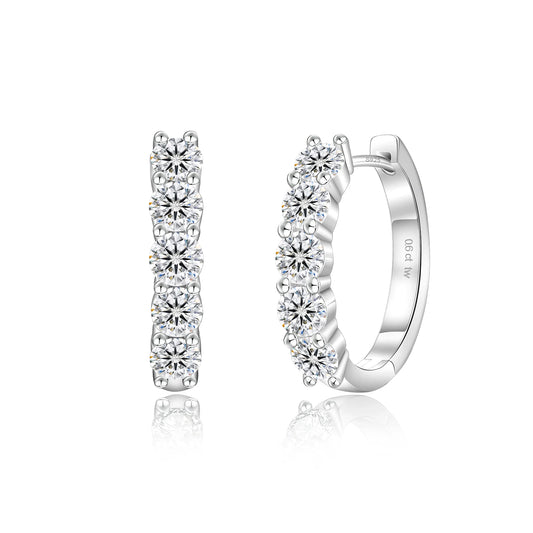 2.0CT D Color VVS1 Brilliant Round Cut Moissanite Lab‑Grown Diamond 925 Sterling Silver Huggie Hoop Earrings for Women & Men