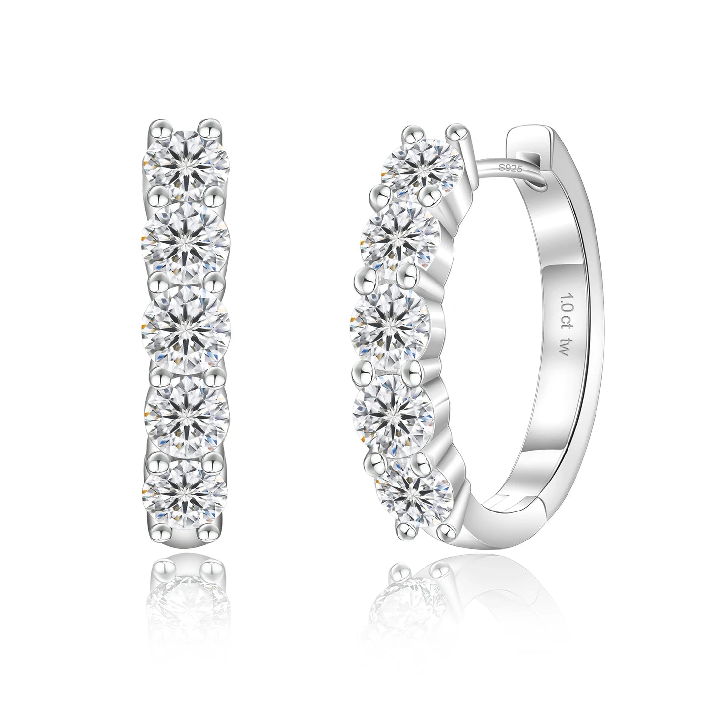 2.0CT D Color VVS1 Brilliant Round Cut Moissanite Lab‑Grown Diamond 925 Sterling Silver Huggie Hoop Earrings for Women & Men